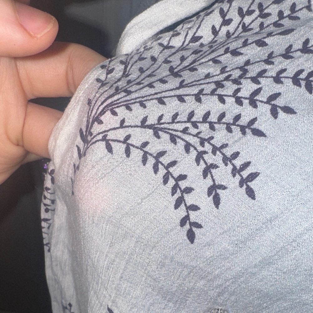 Elegant Cream and Purple Floral Button Down Shirt - Picture 15 of 16